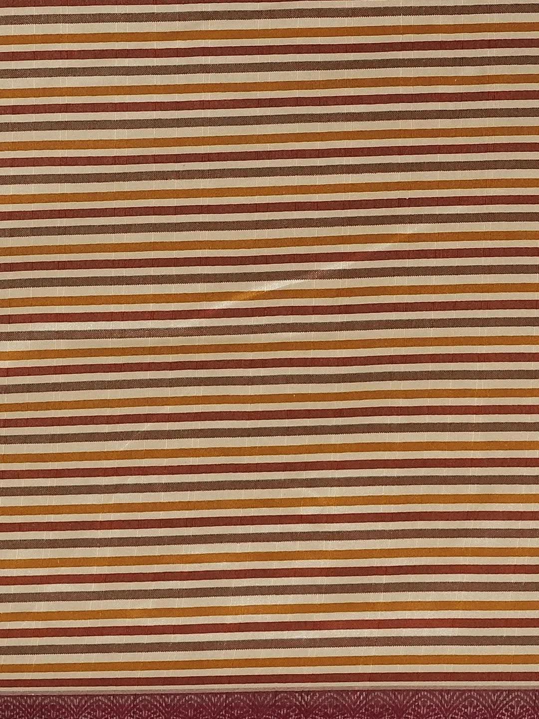 Beige Striped Silk Blend Saree - Libas