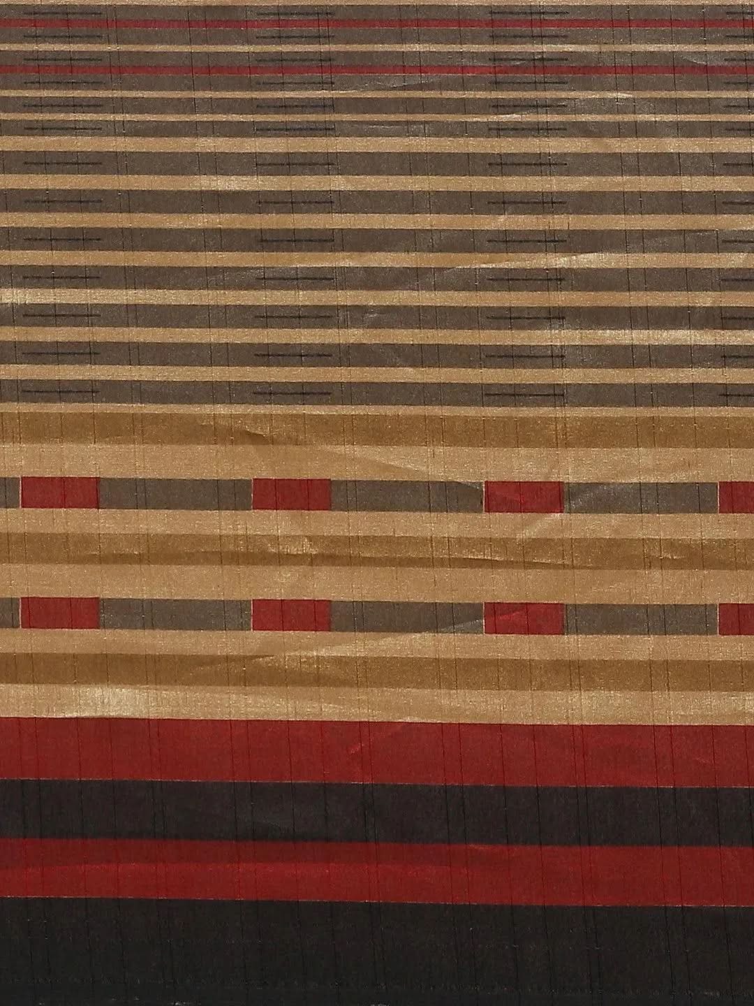 Beige Striped Silk Blend Saree - Libas