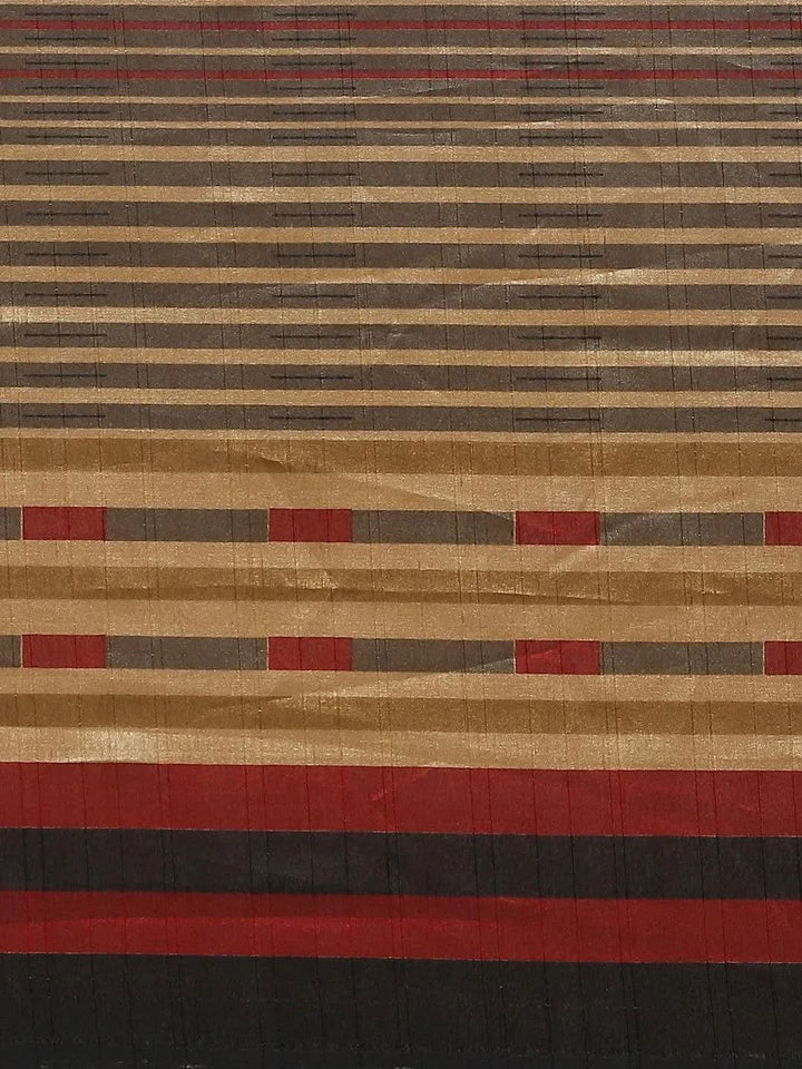 Beige Striped Silk Blend Saree - Libas