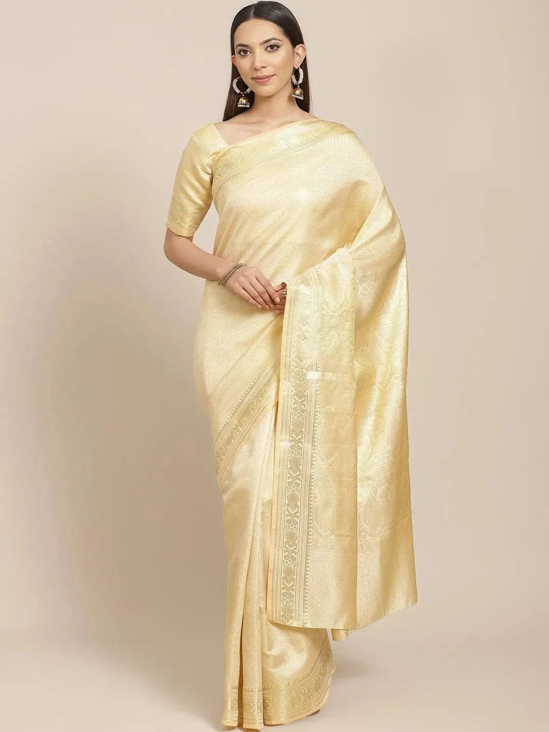 Beige Woven Design Brocade Saree - Libas