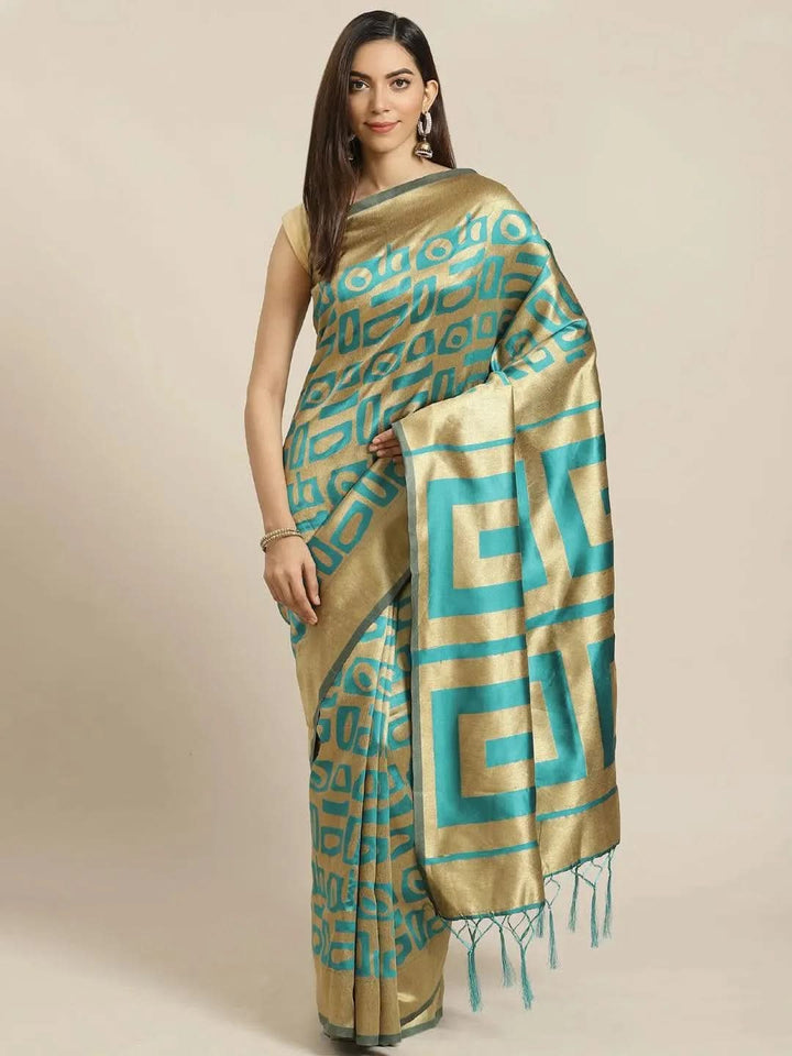 Beige Woven Design Brocade Saree - Libas