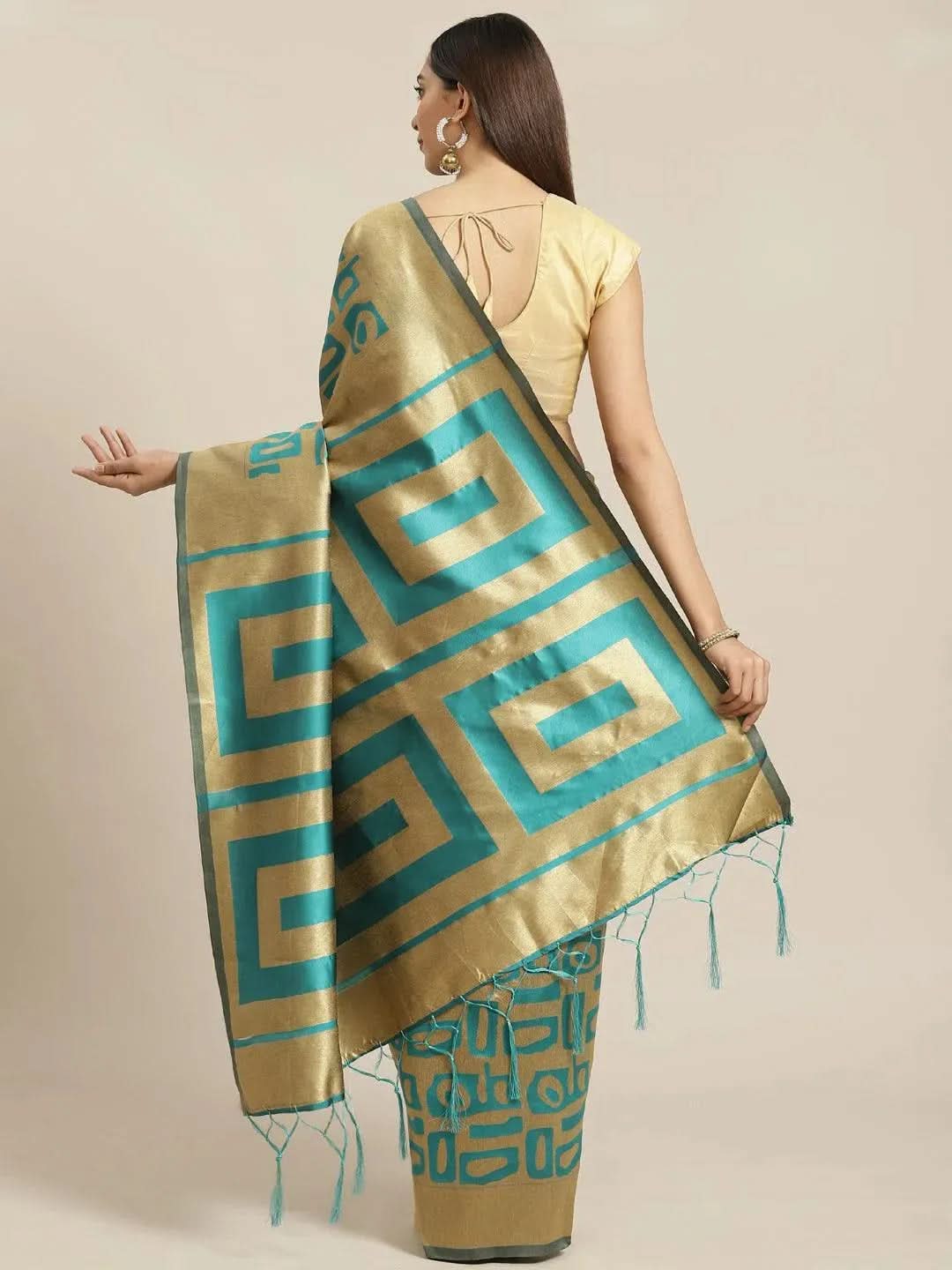 Beige Woven Design Brocade Saree - Libas