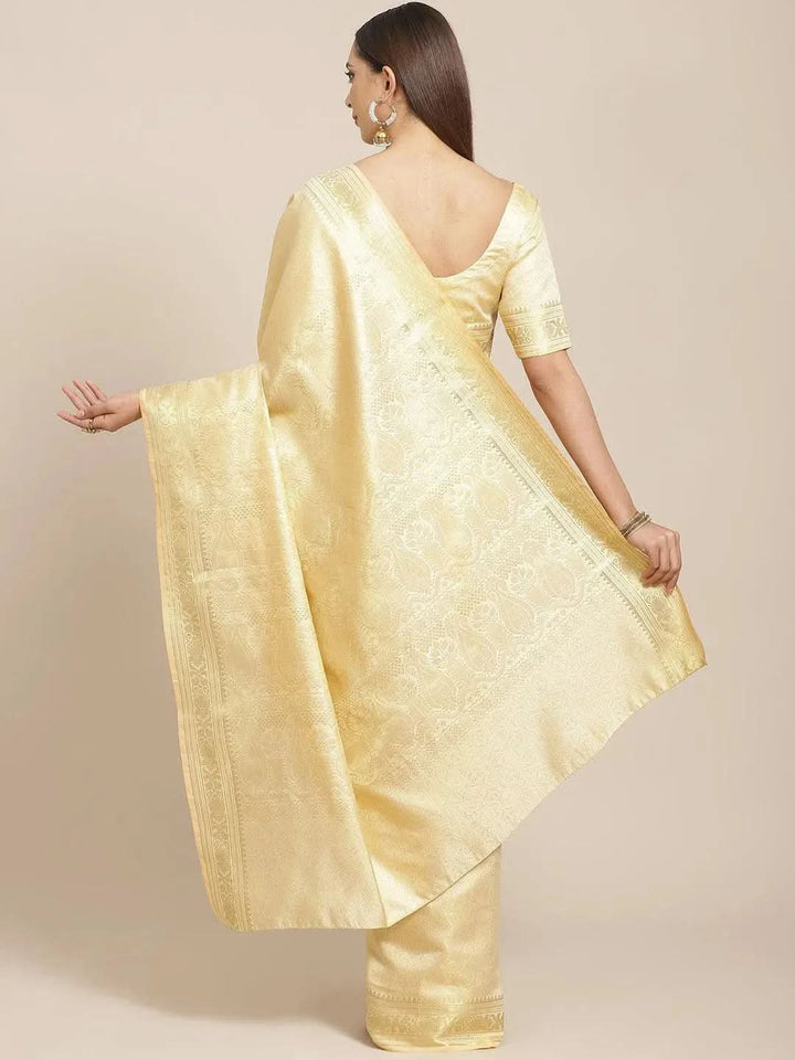 Beige Woven Design Brocade Saree - Libas