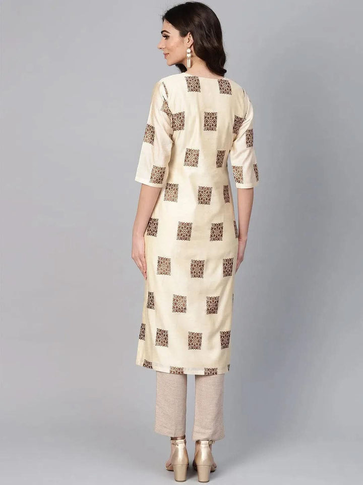 Beige Woven Design Chanderi Kurta - Libas
