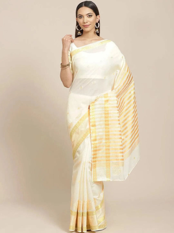 Beige Woven Design Cotton Saree - Libas
