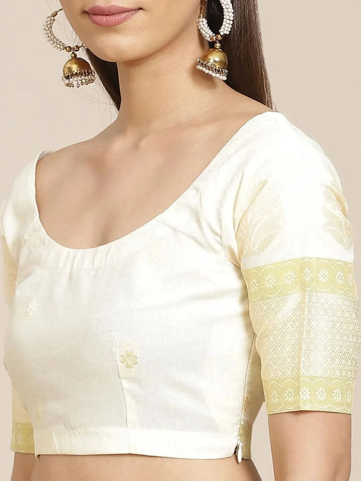 Beige Woven Design Cotton Saree - Libas