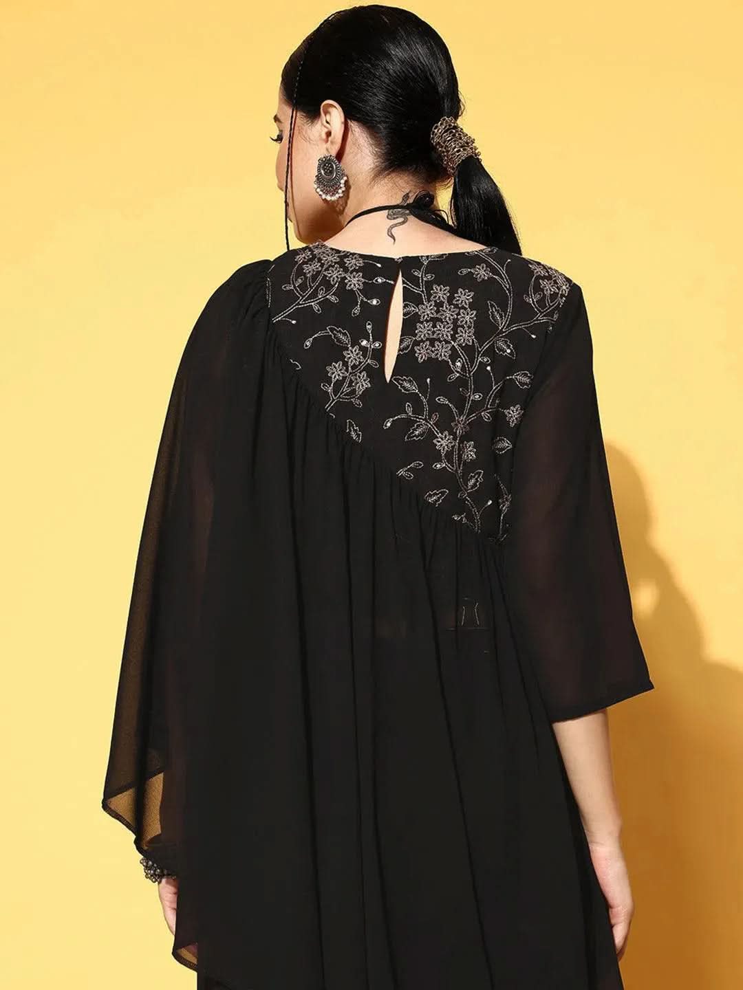 Black Embellished Georgette Co-Ords - Libas