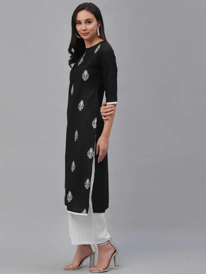 Black Embroidered Cotton Kurta - Libas