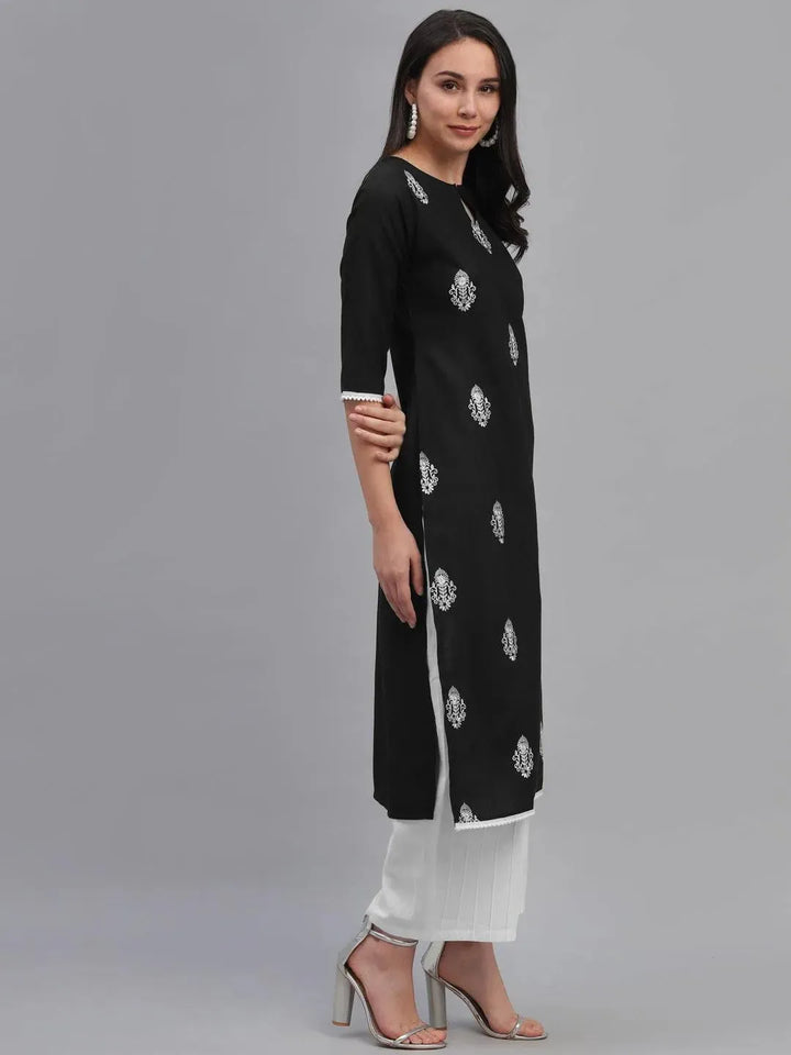 Black Embroidered Cotton Kurta - Libas
