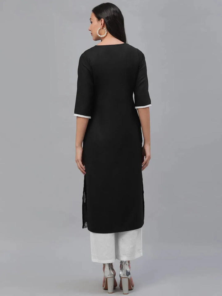 Black Embroidered Cotton Kurta - Libas