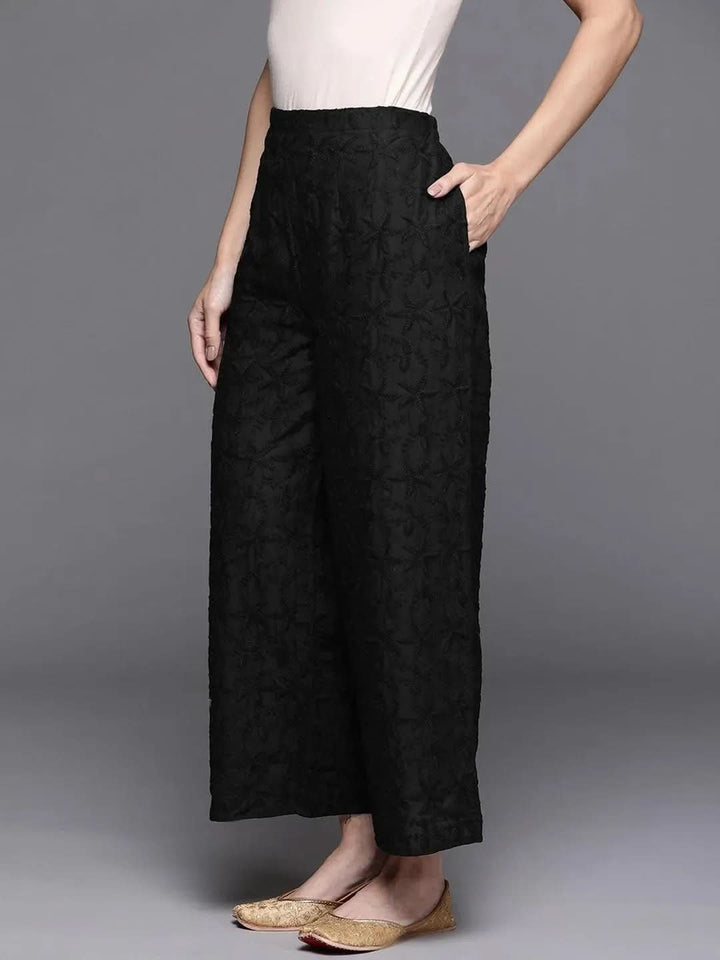 Black Embroidered Cotton Palazzos - Libas