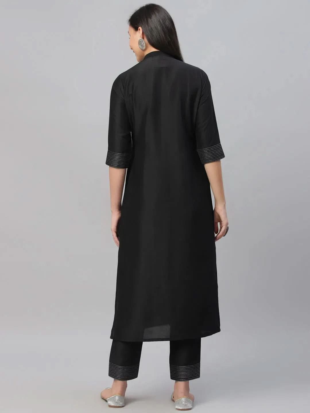 Black Embroidered Crepe Kurta - Libas