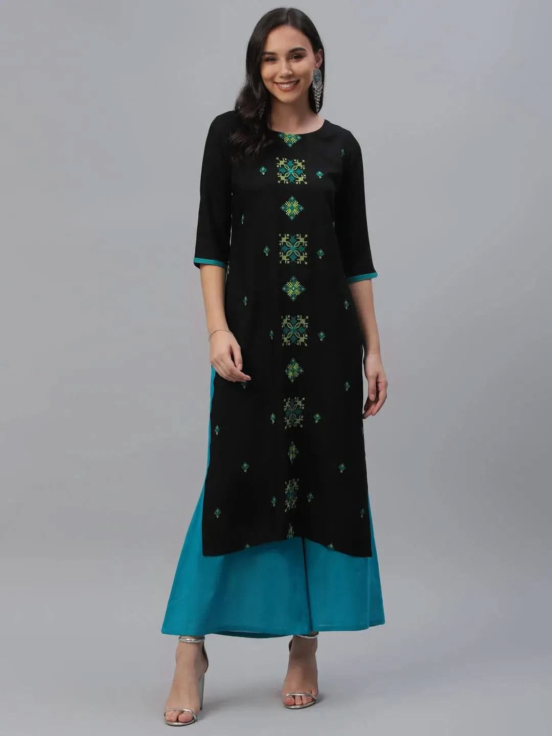Buy Black Embroidered Rayon Kurta - 9094F- | Libas Ethnic Wear Online 
Buy Black Embroidered Rayon Kurta - 9094F- | Libas Ethnic Wear Online