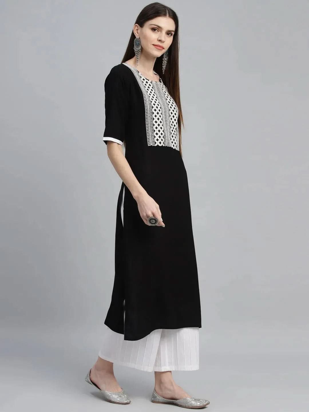 Black Embroidered Rayon Kurta
Black Embroidered Rayon Kurta