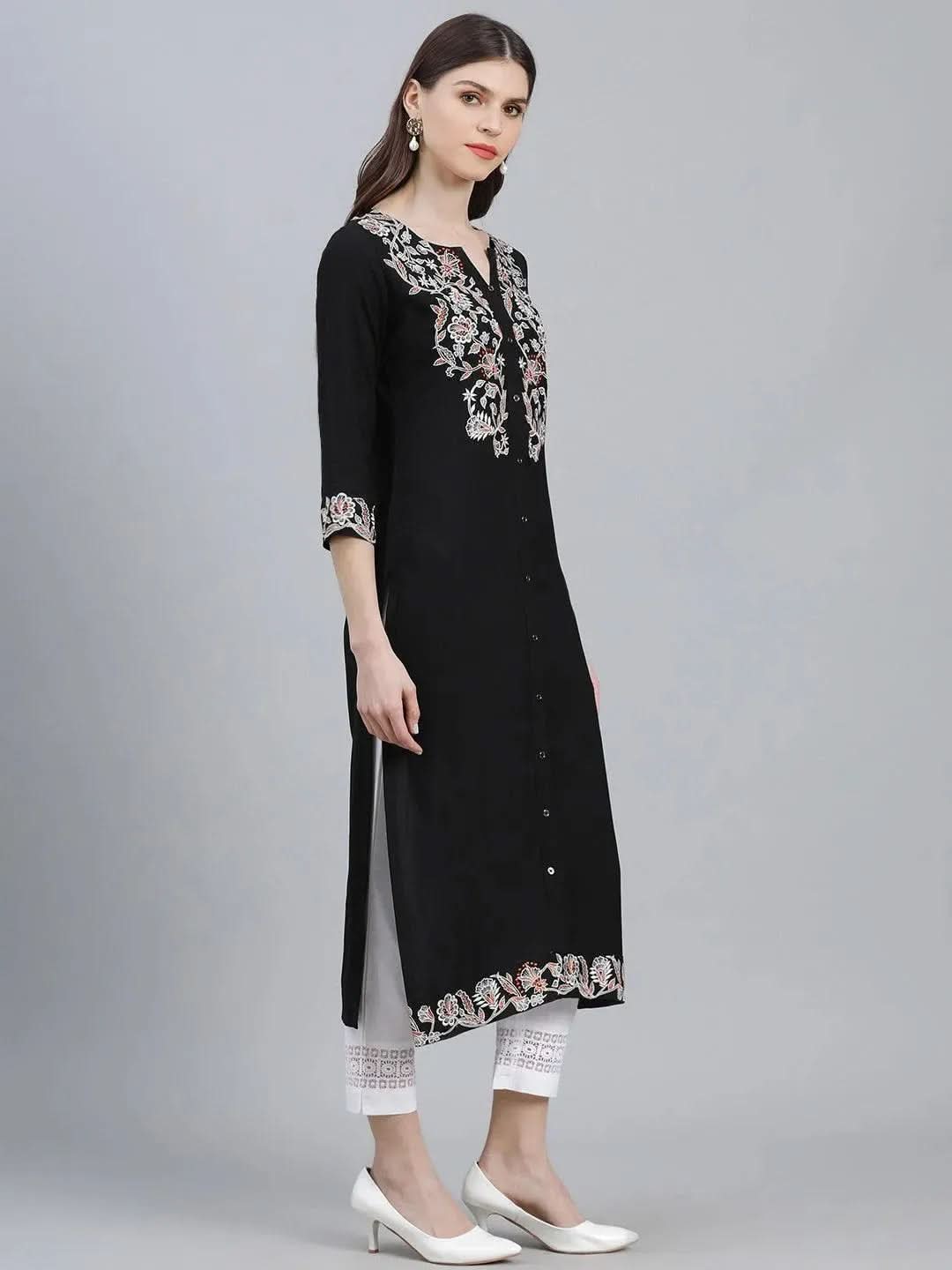 Black Embroidered Rayon Kurta
Black Embroidered Rayon Kurta