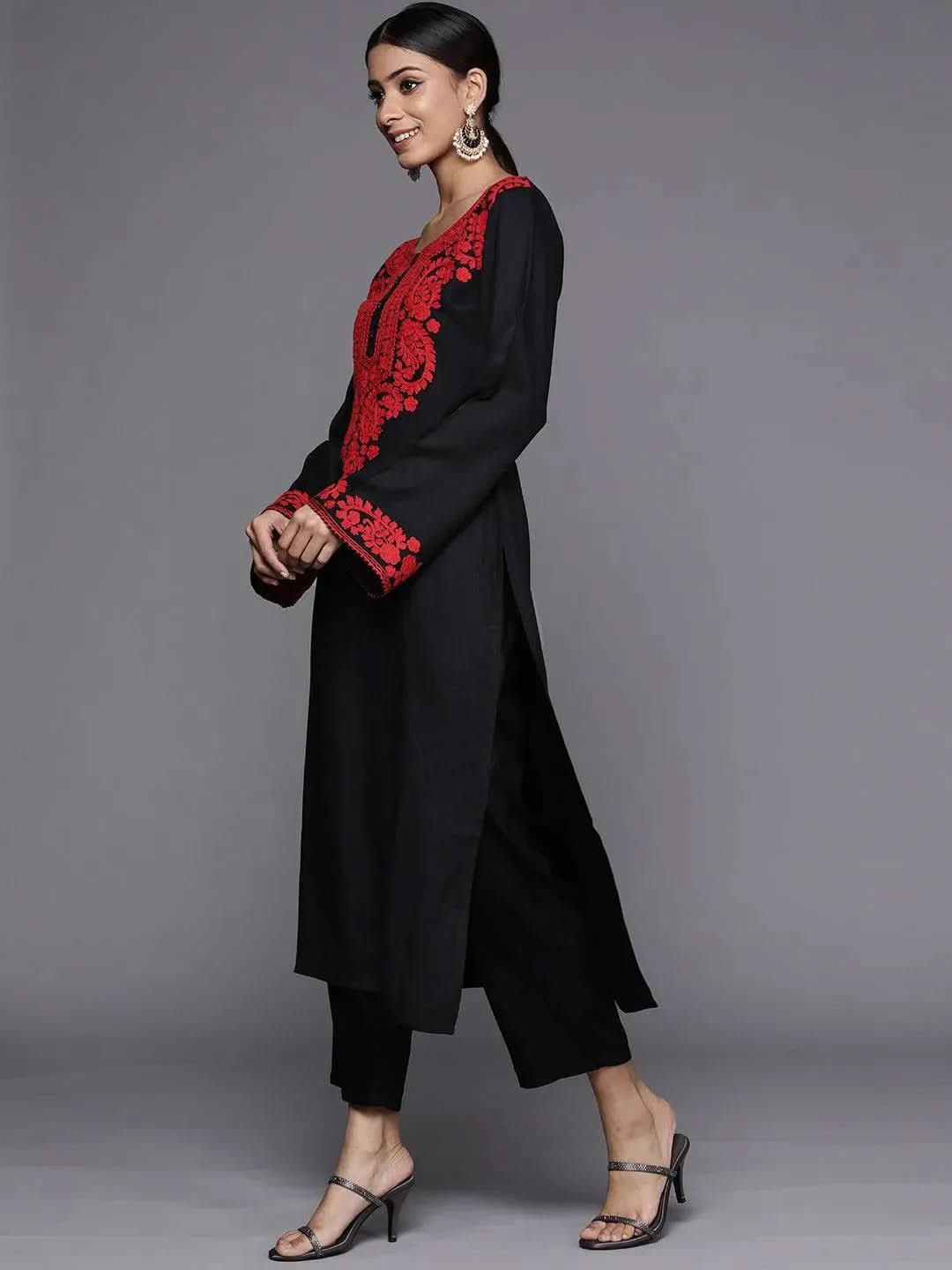 Black Embroidered Rayon Kurta - Libas
