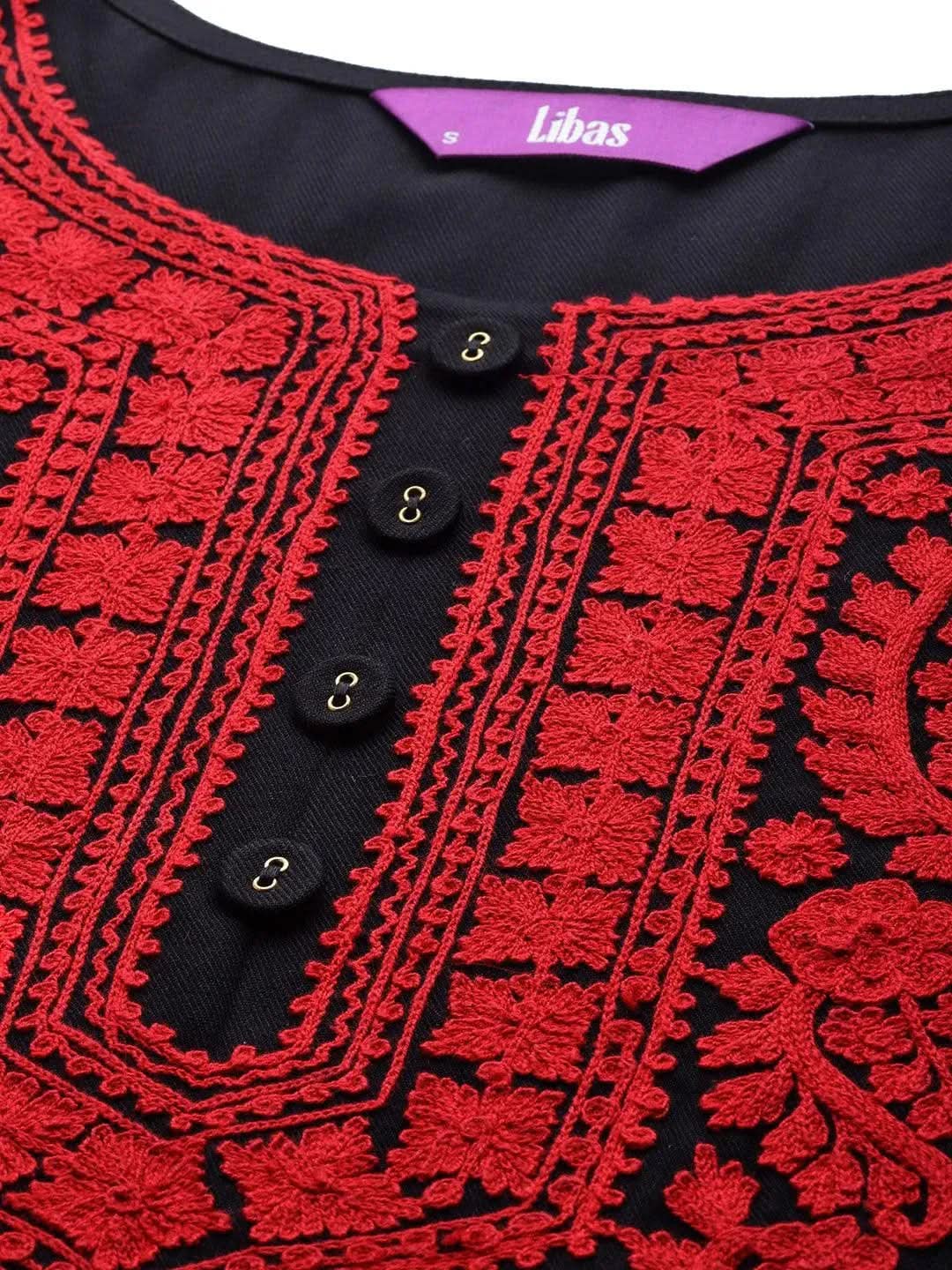 Black Embroidered Rayon Kurta - Libas
