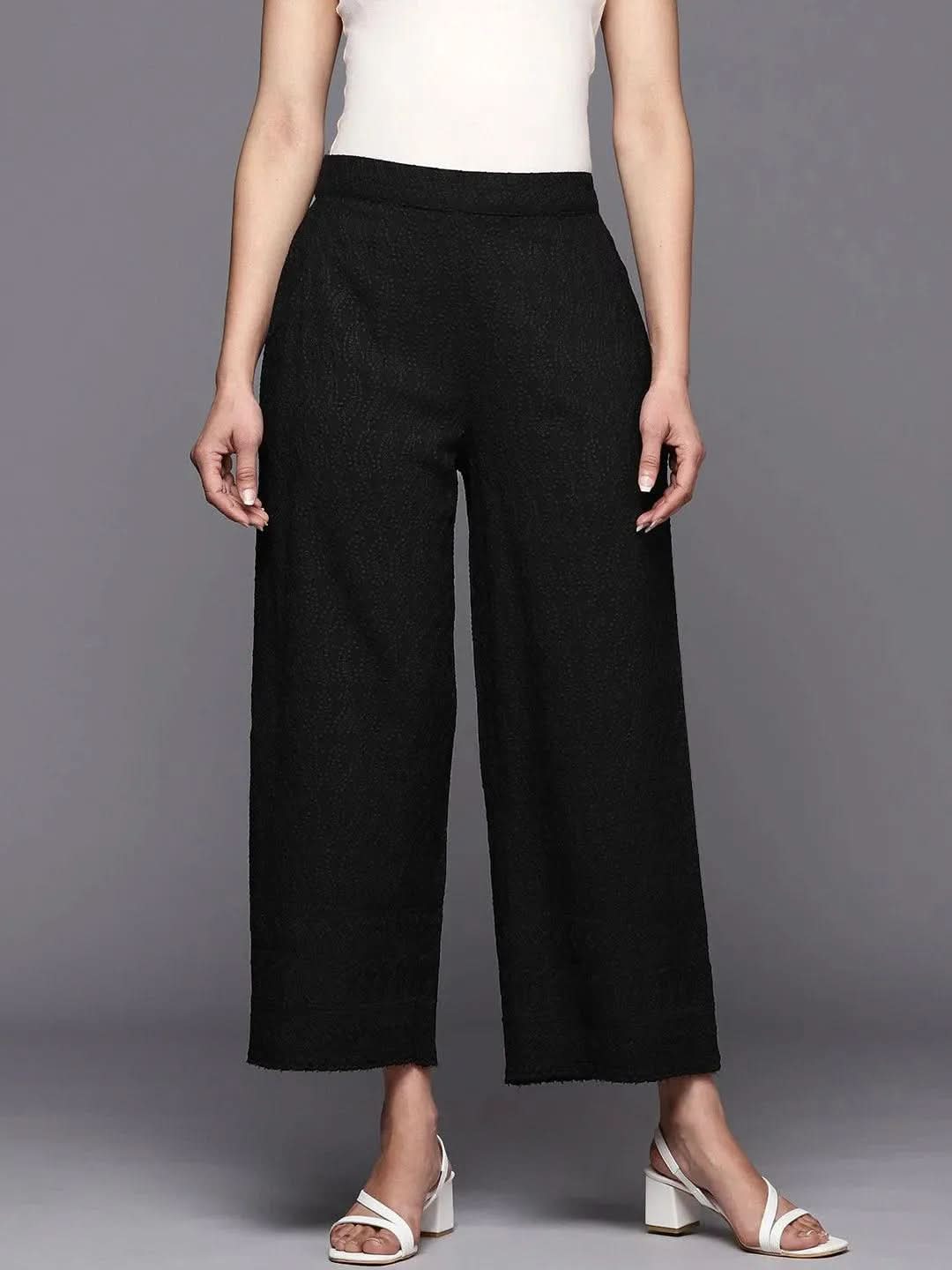Black Embroidered Rayon Palazzos - Libas