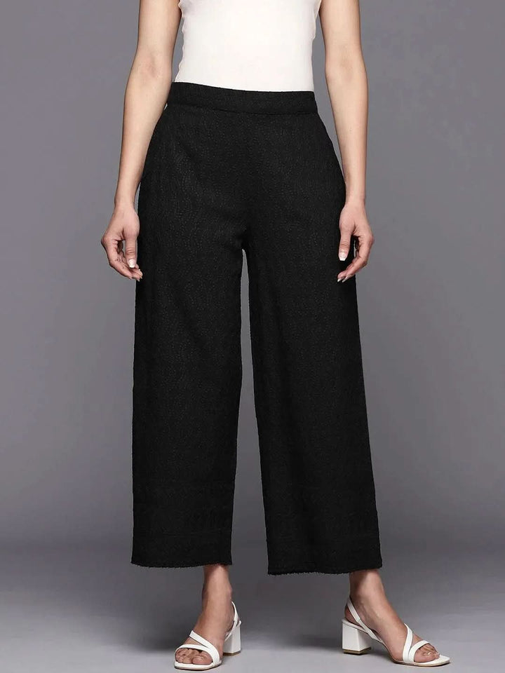 Black Embroidered Rayon Palazzos - Libas