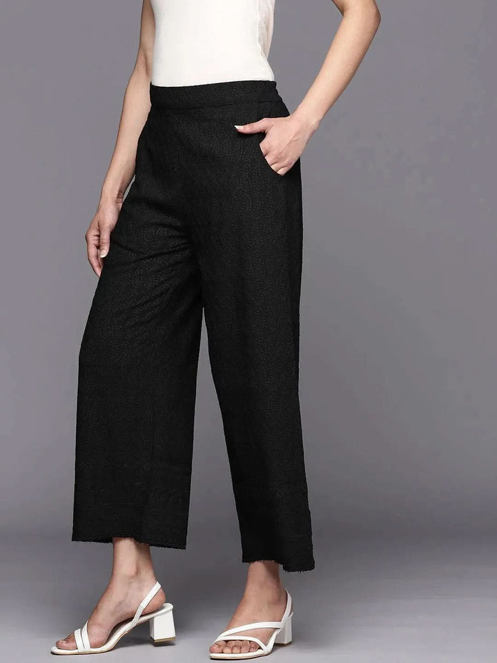 Black Embroidered Rayon Palazzos - Libas