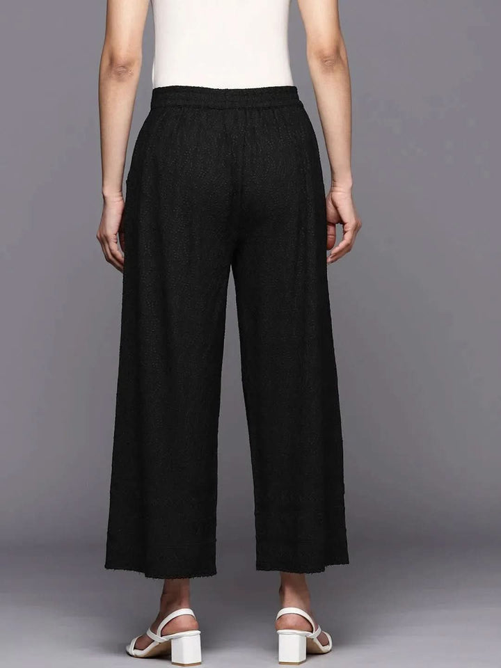 Black Embroidered Rayon Palazzos - Libas