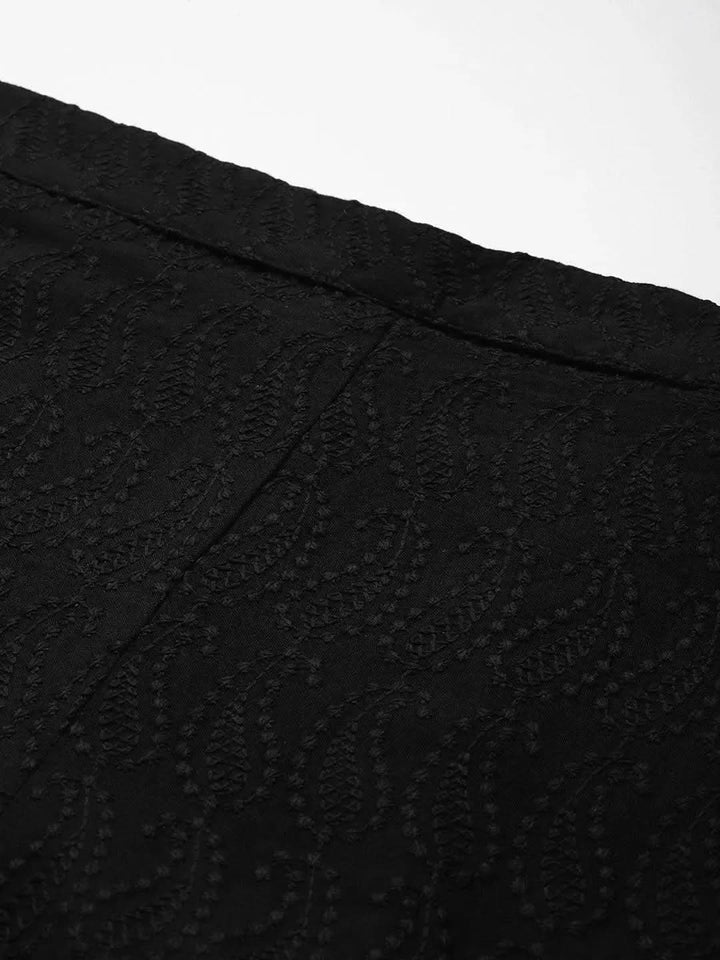 Black Embroidered Rayon Palazzos - Libas