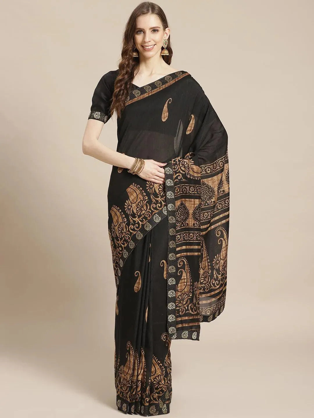 Black Printed Chiffon Saree - Libas