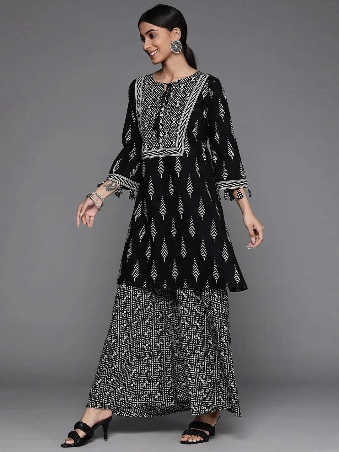 Black Printed Cotton Kurta Set - Libas
