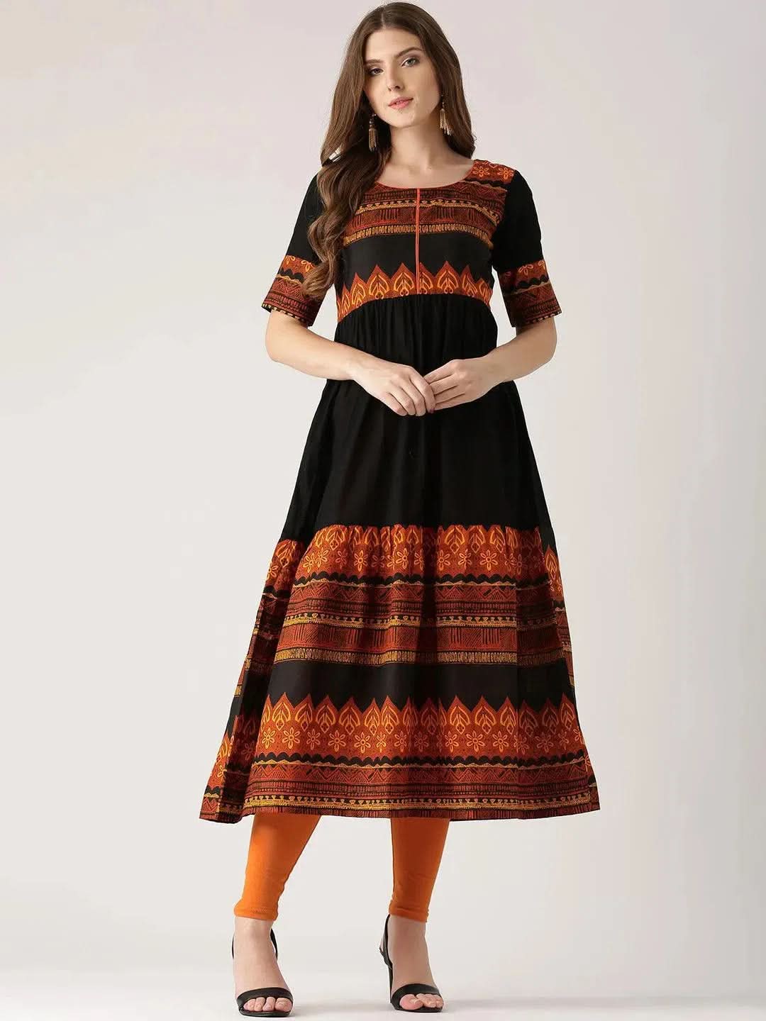 Black Printed Cotton Kurta - Libas