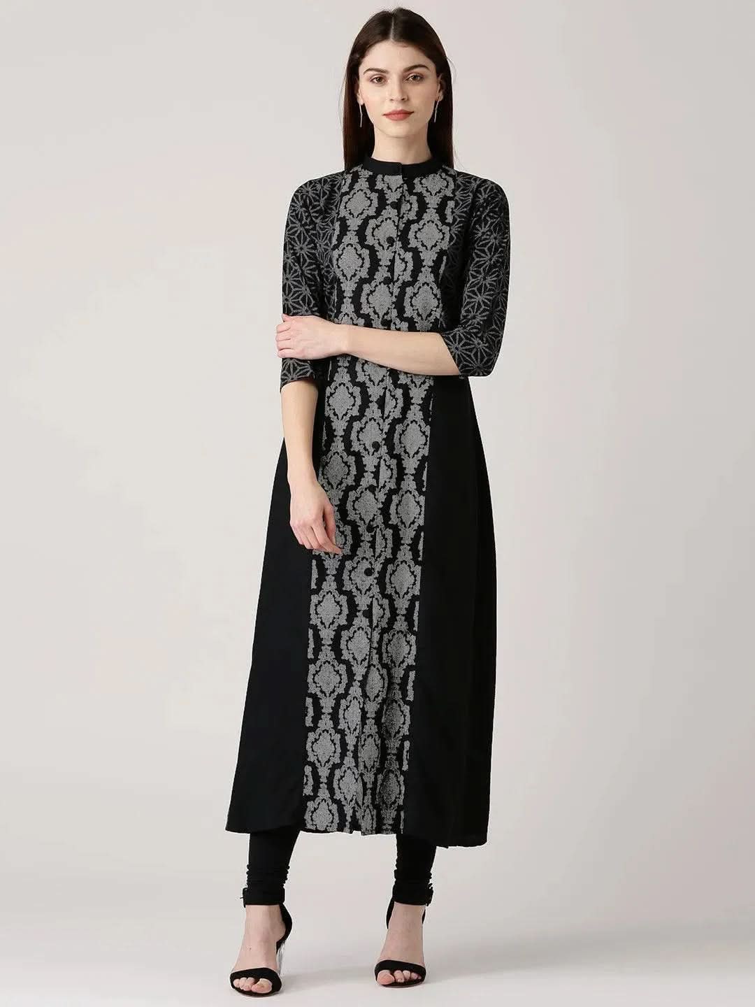 Black Printed Cotton Kurta - Libas