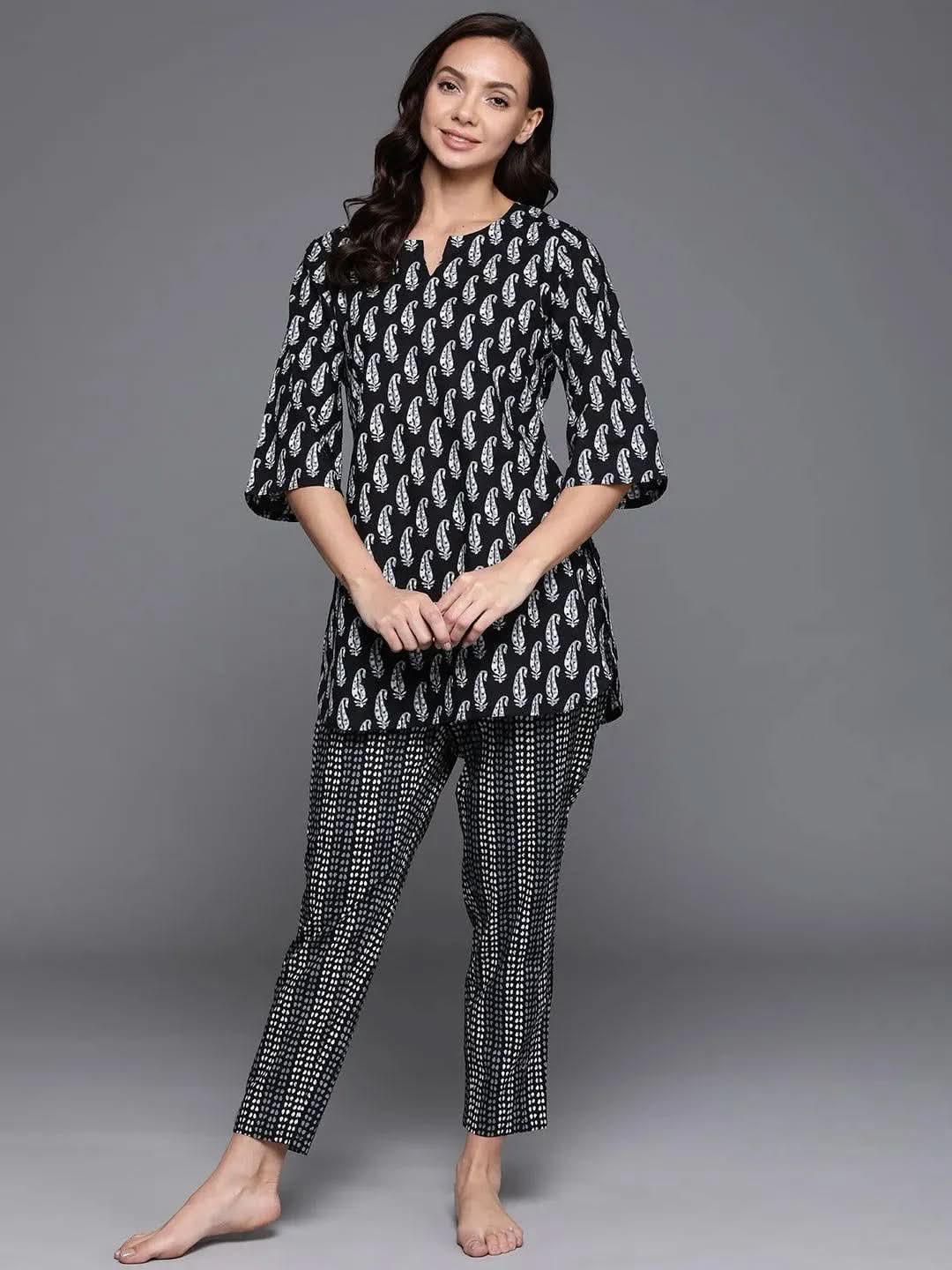 Black Printed Cotton Night Suit
Black Printed Cotton Night Suit