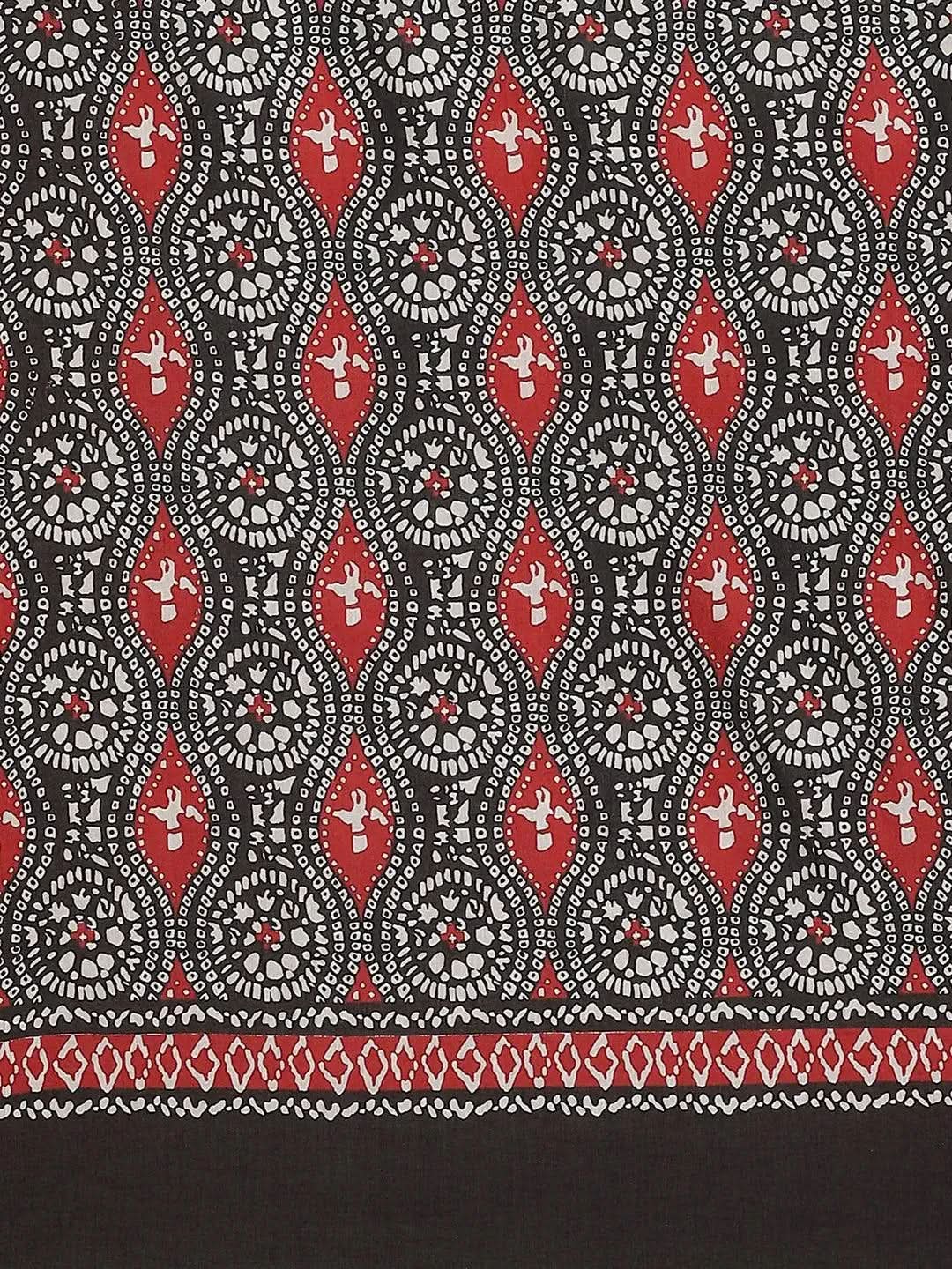 Black Printed Cotton Saree - Libas