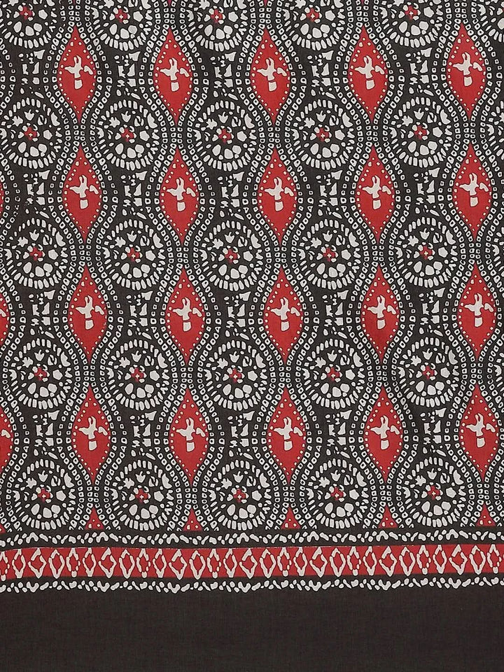 Black Printed Cotton Saree - Libas