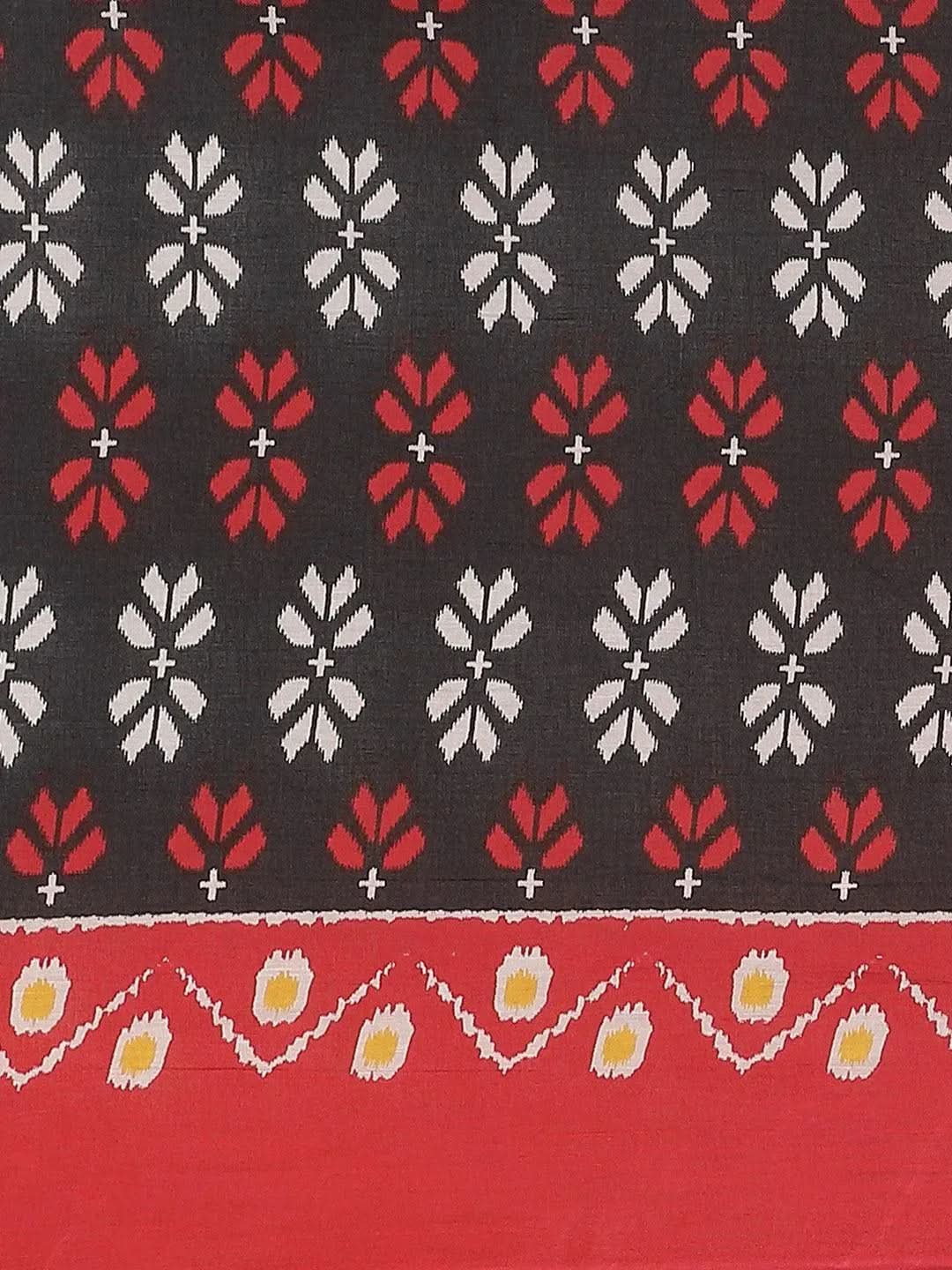 Black Printed Cotton Saree - Libas