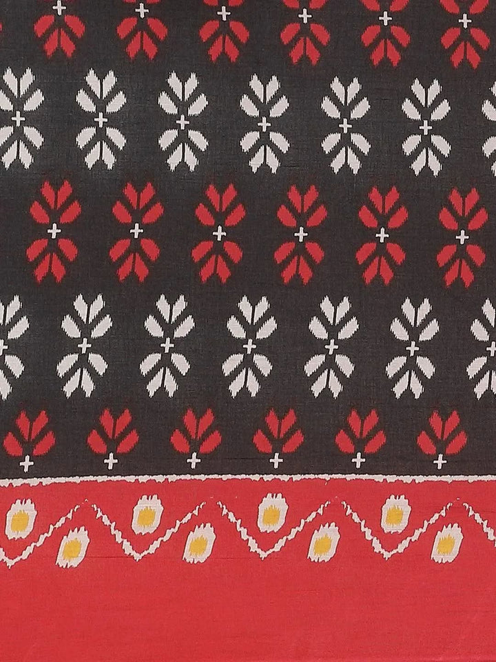 Black Printed Cotton Saree - Libas