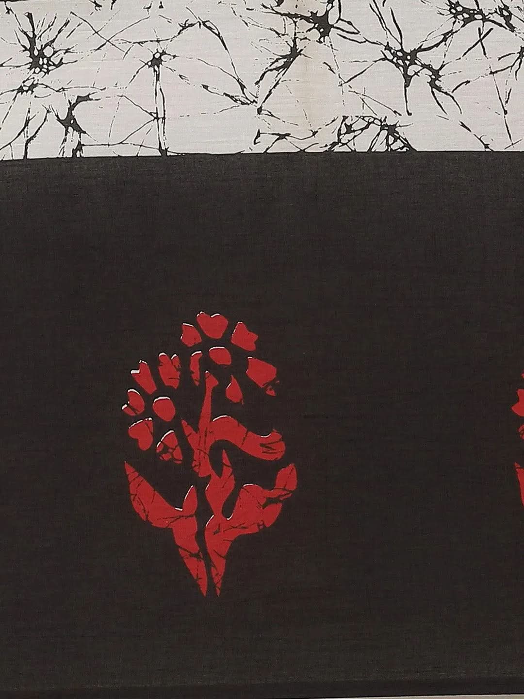 Black Printed Cotton Saree - Libas