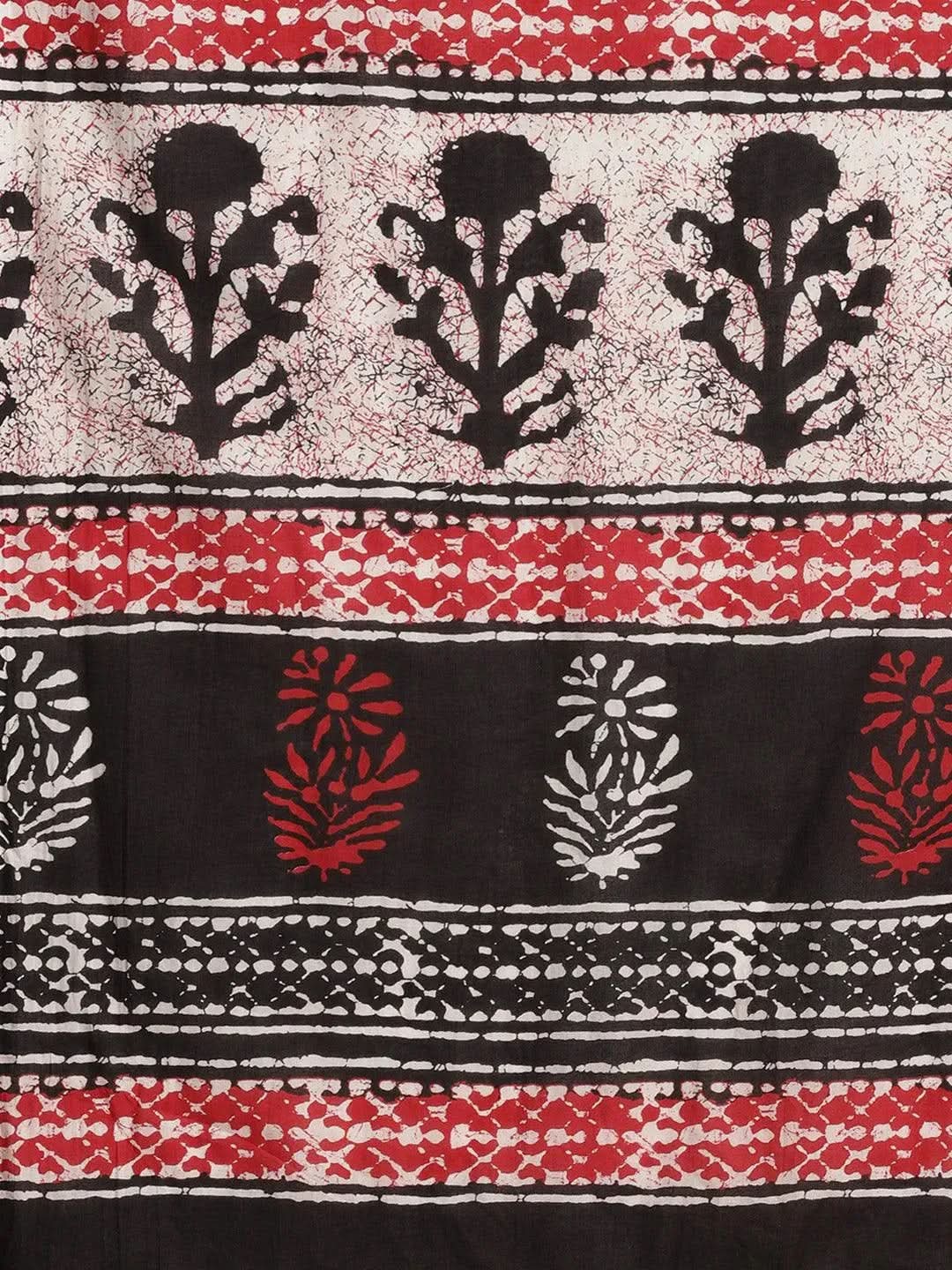 Black Printed Cotton Saree - Libas