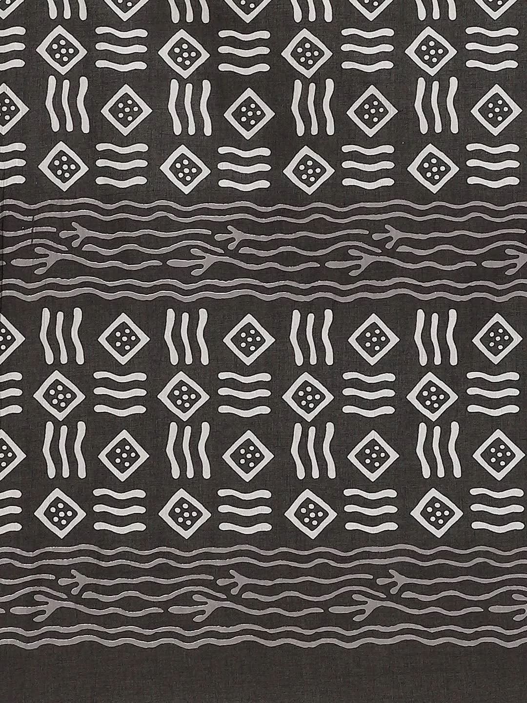 Black Printed Cotton Saree - Libas