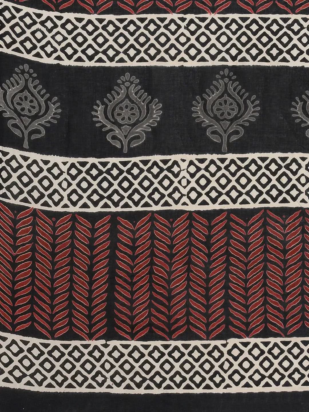 Black Printed Cotton Saree - Libas
