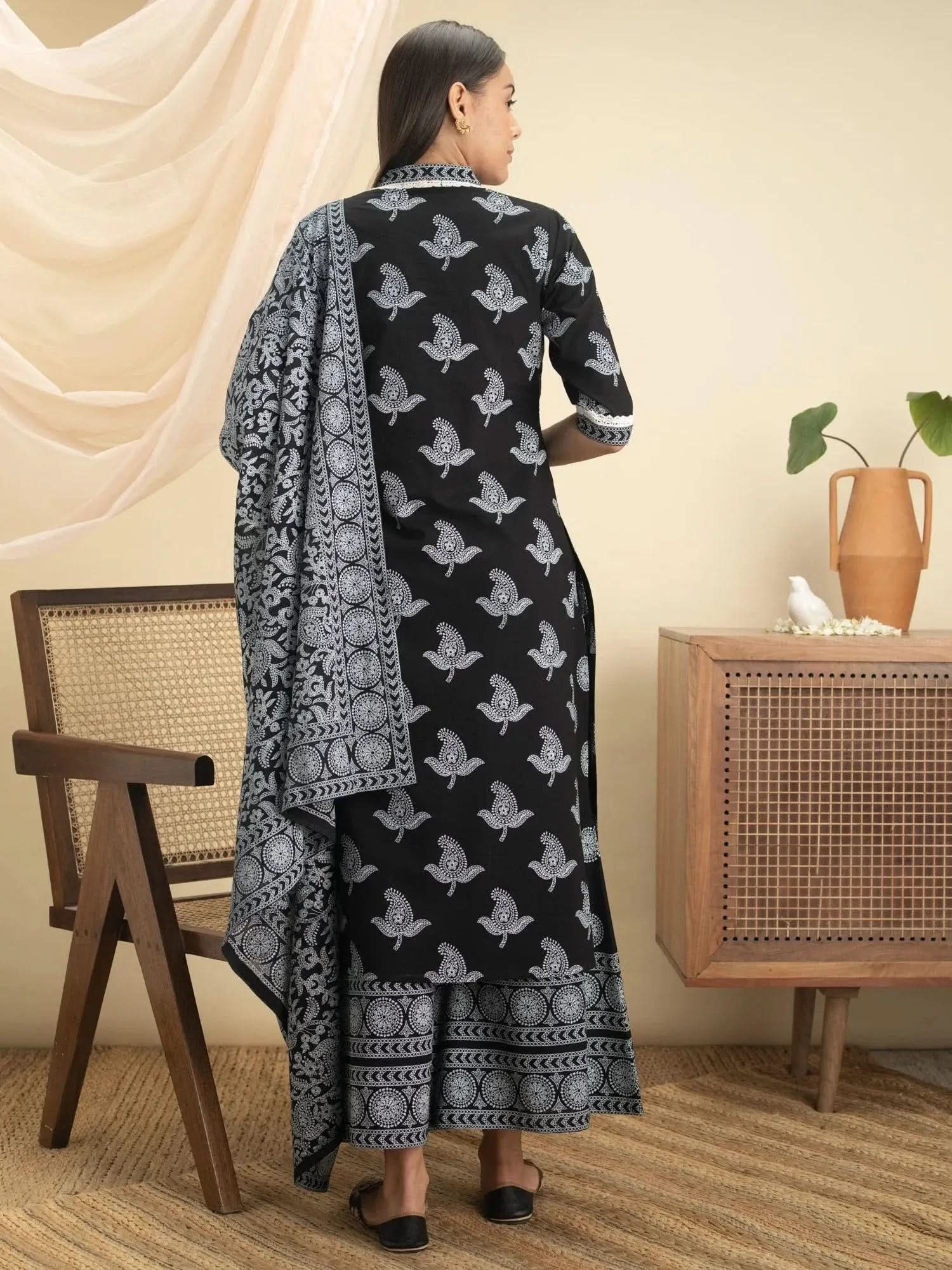 Buy Black Cotton Printed Straight Kurta With Cotton Palazzo And Dupatta Online
Buy Black Cotton Printed Straight Kurta With Cotton Palazzo And Dupatta Online