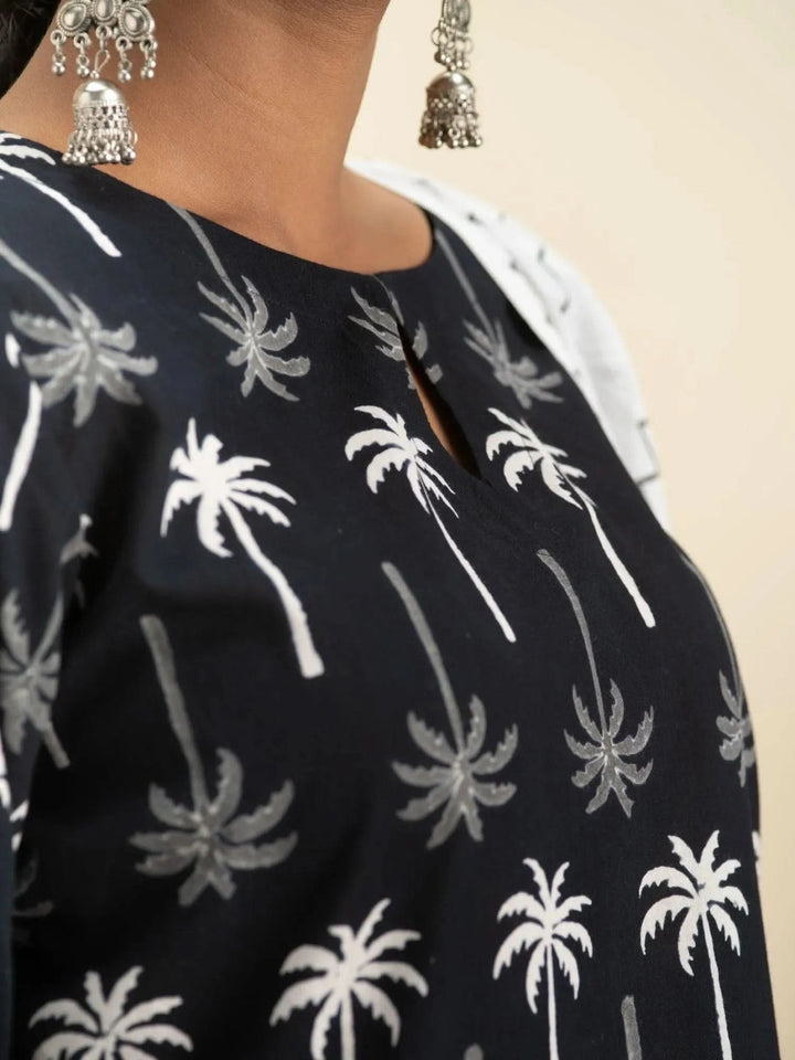 Black Printed Cotton Suit Set - Libas