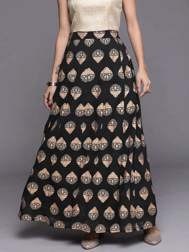 Black Printed Georgette Skirt - Libas