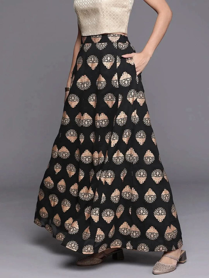 Black Printed Georgette Skirt - Libas