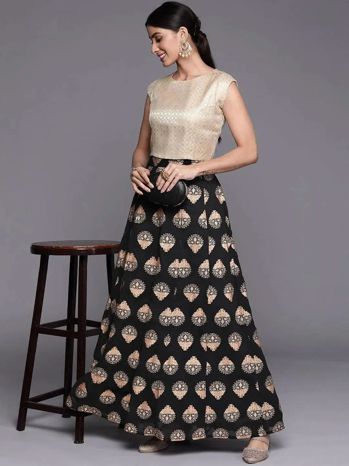 Black Printed Georgette Skirt - Libas