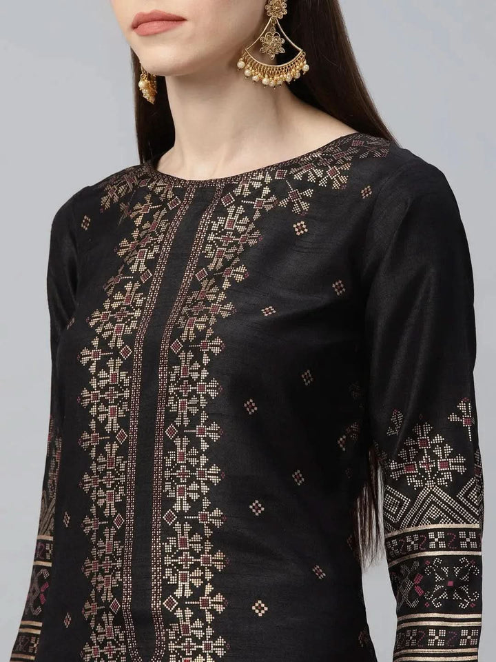 Black Printed Polyester Kurta Set - Libas
