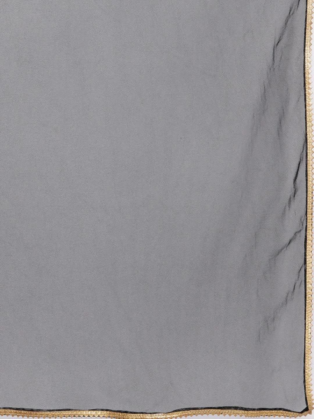 Black Printed Rayon Anarkali Suit Set With Trousers - Libas