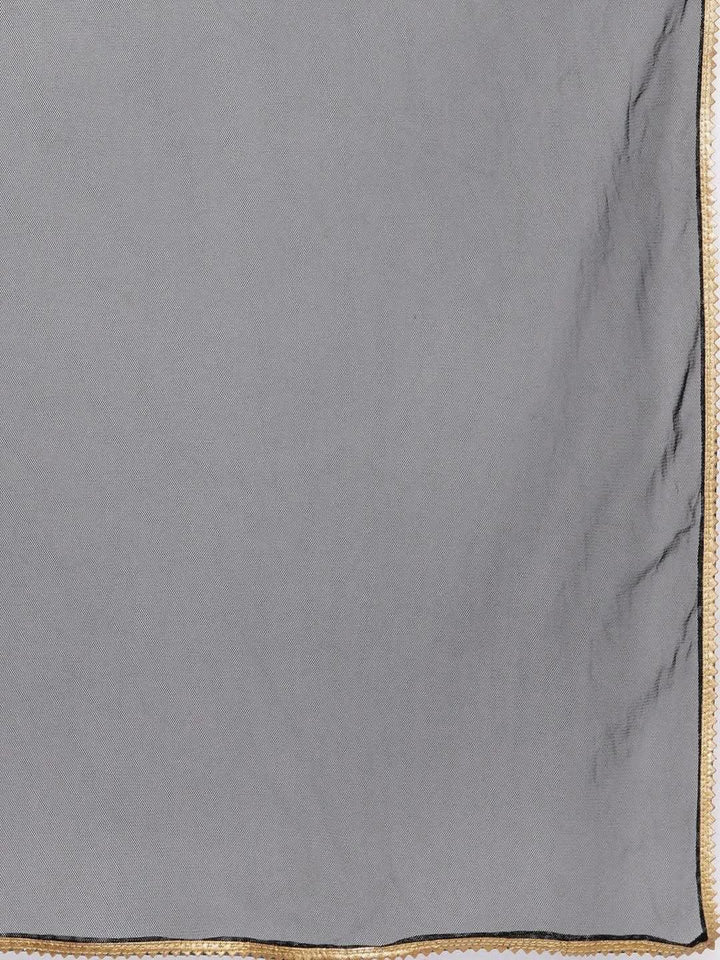 Black Printed Rayon Anarkali Suit Set With Trousers - Libas