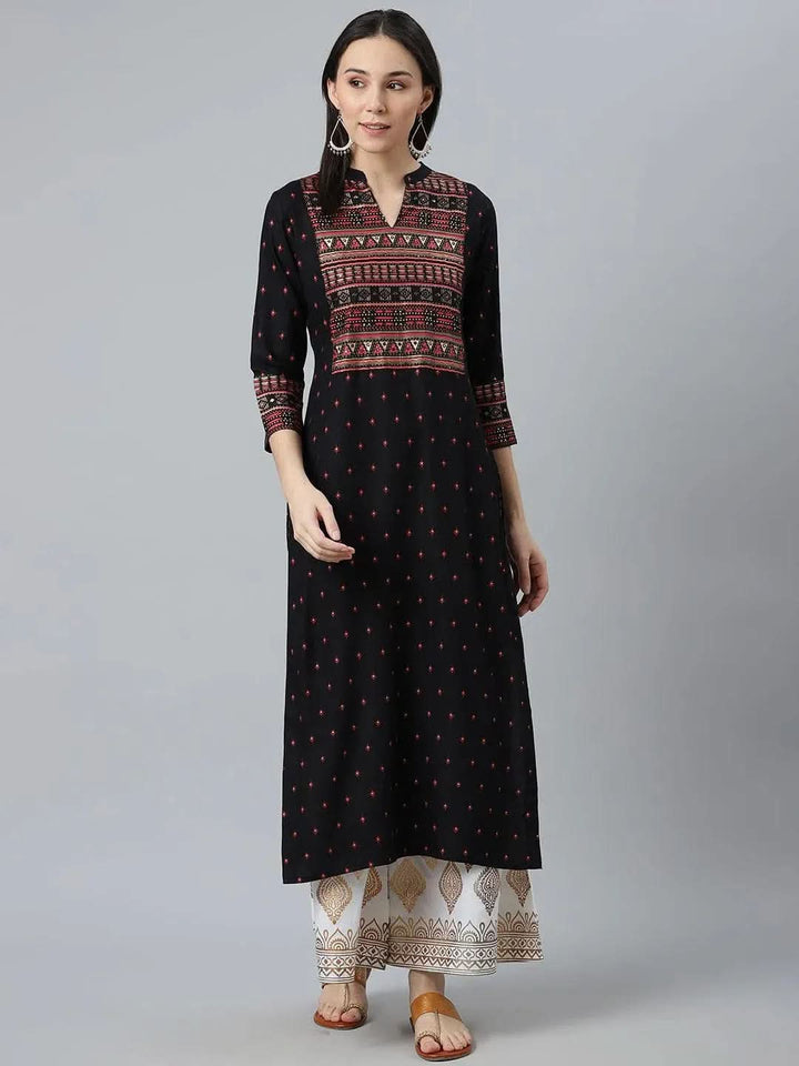 Black Printed Rayon Kurta - Libas