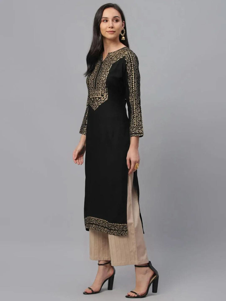 Black Printed Rayon Kurta - Libas