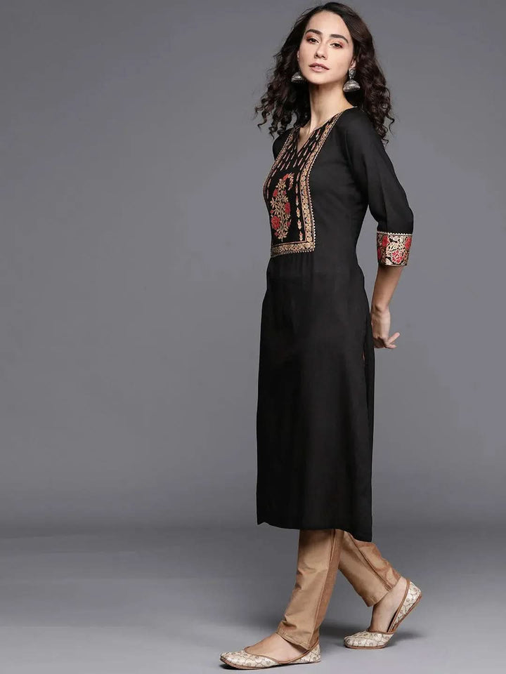 Black Printed Rayon Kurta - Libas